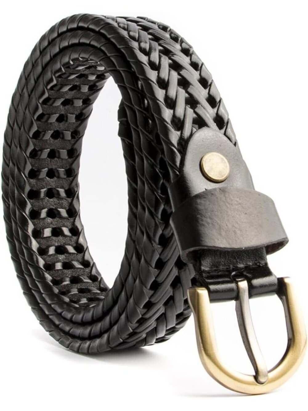 Women's Black Leather Belt Braided Leather Narrow Belt Adjustable Waist Strap
